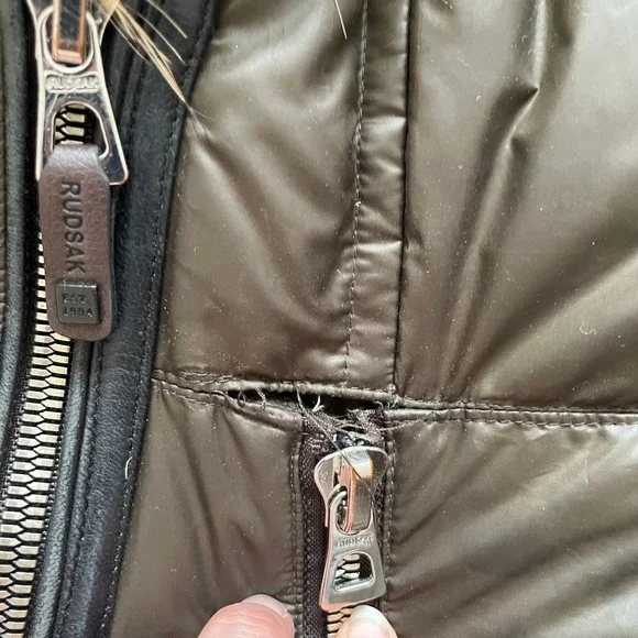 Rudsak Brown Down Puffer Coat Real Fur Trim Hooded Parka Jacket Womens Small - Picture 5 of 11